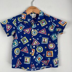 Vintage Button Up Shirt Short Sleeve Nautical AOP 2T
